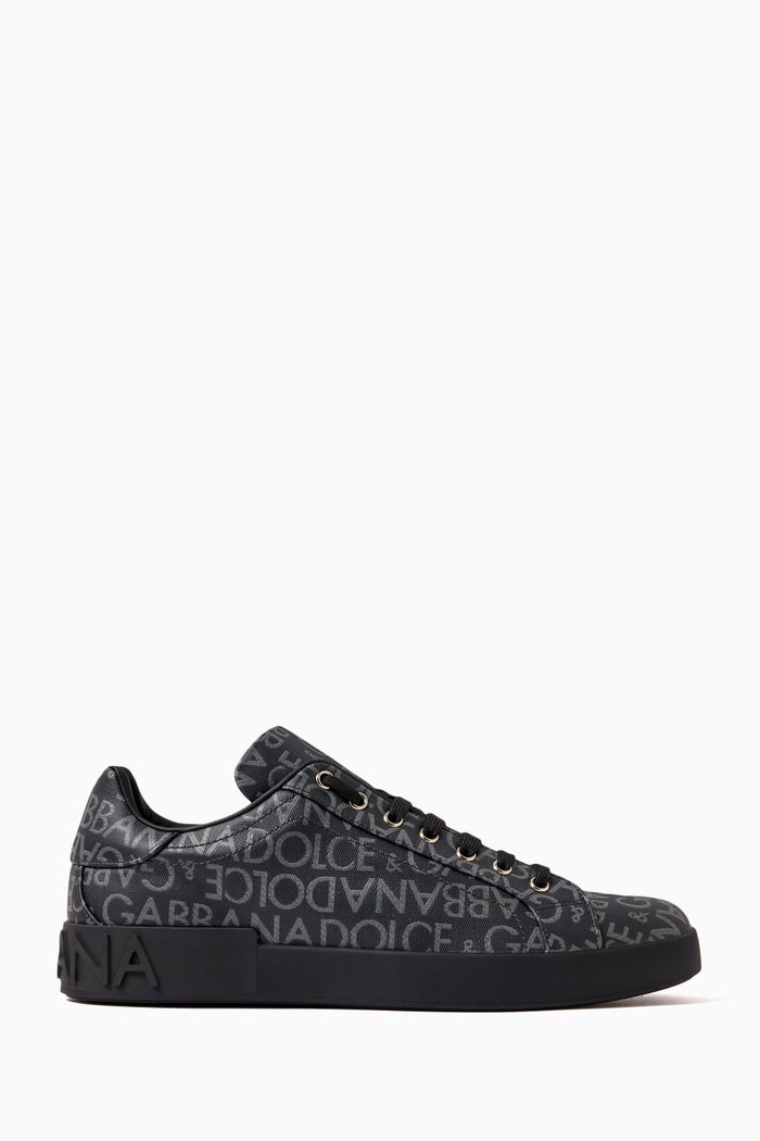 

Portofino Logo Low Top Sneakers in Leather, Black