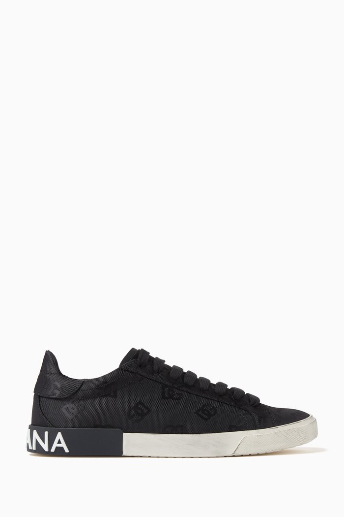 Portofino Sneakers in Coated Canvas, Black