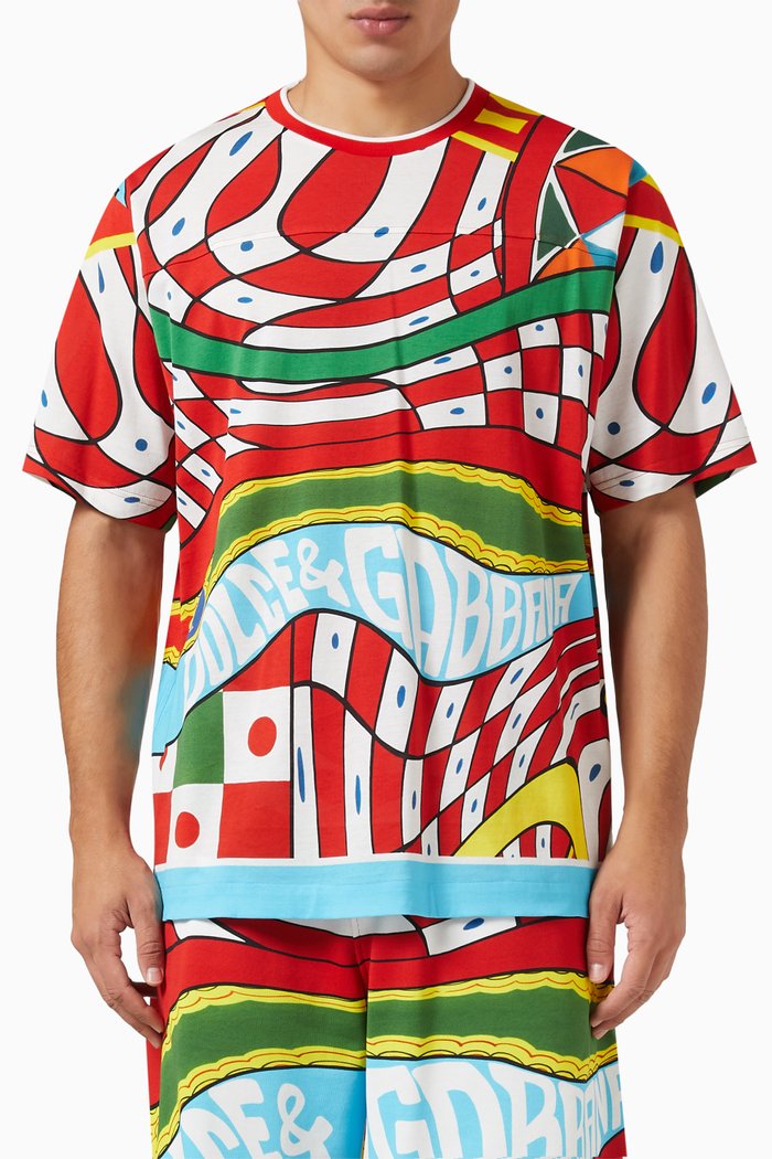 

Carretto Print T-shirt in Cotton Jersey, Multicolour