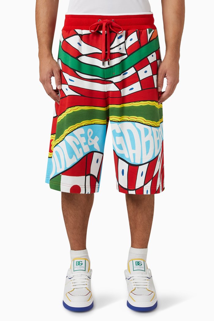 Carretto Print Shorts in Cotton Jersey, Multicolour
