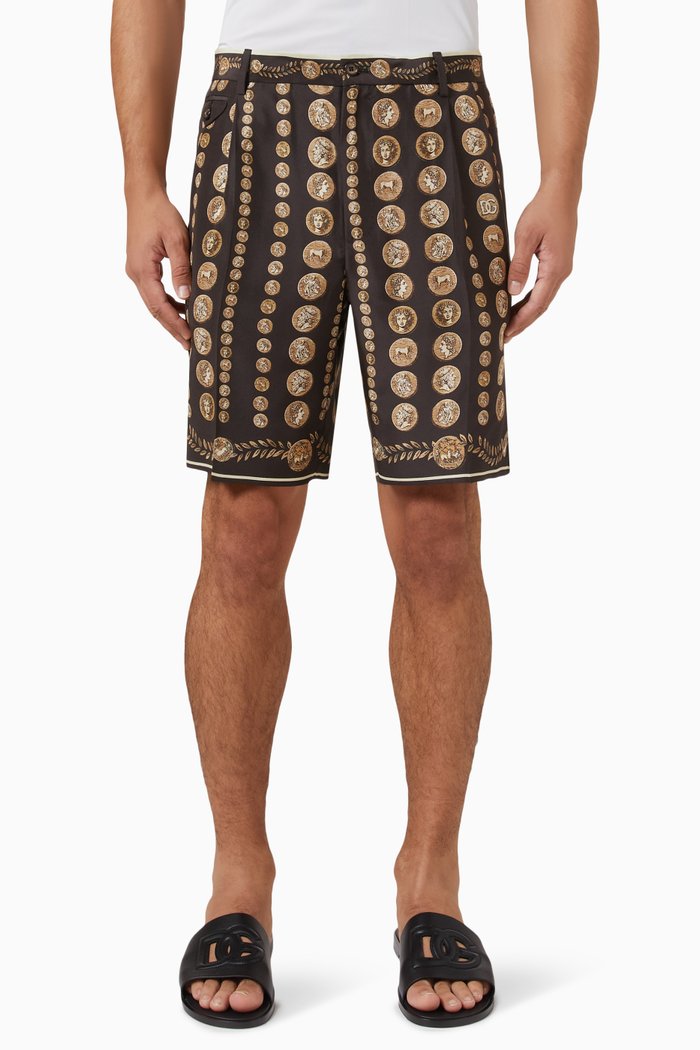 

Coin Print Bermuda Shorts in Habutai Silk, Multicolour