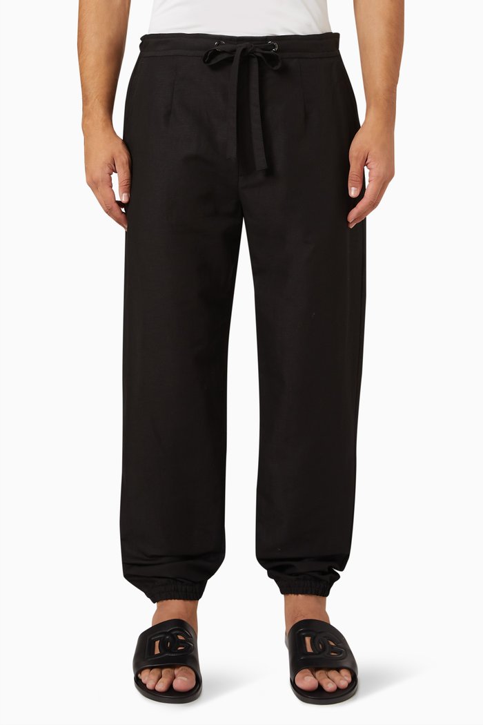Jogging Pants in Linen & Cotton, Black