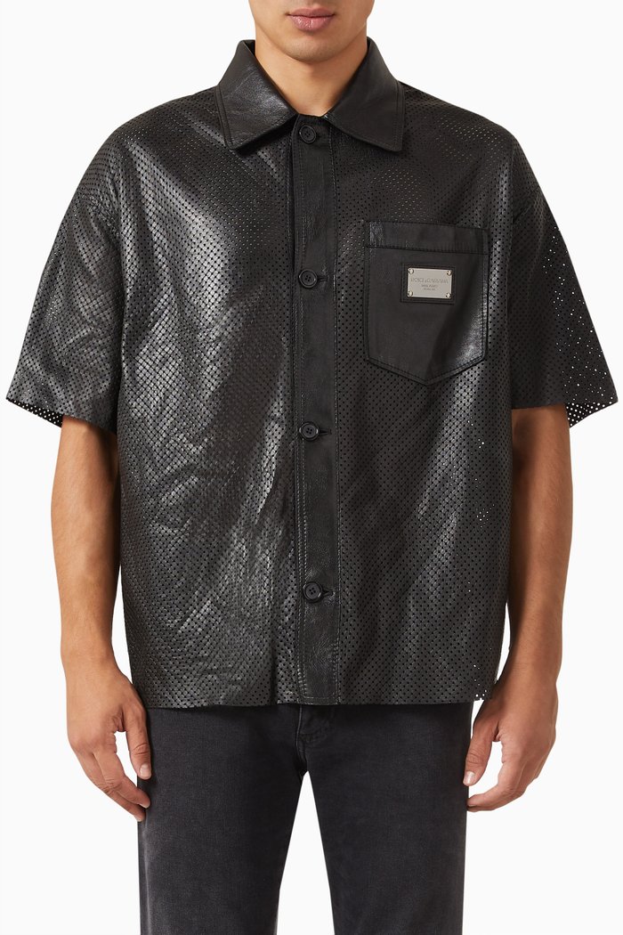 

Openwork Shirt in Lambskin, Black