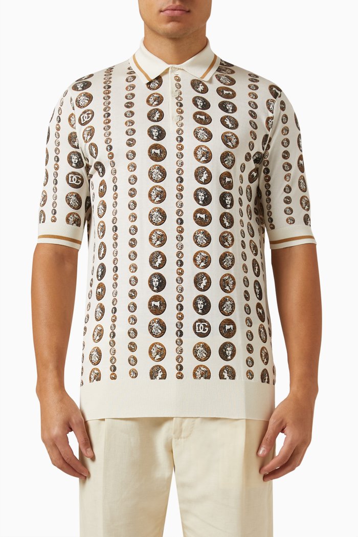 

Coin-print Polo Shirt in Silk-knit, Multicolour