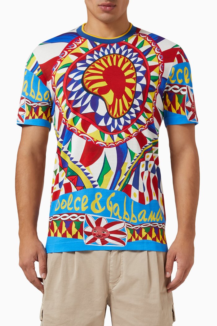 

Carretto Print T-shirt in Cotton Jersey, Multicolour