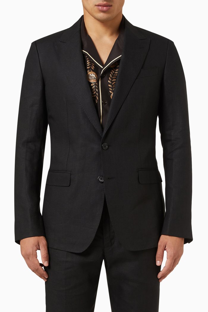 

Single-breasted Taormina Jacket in Linen, Black