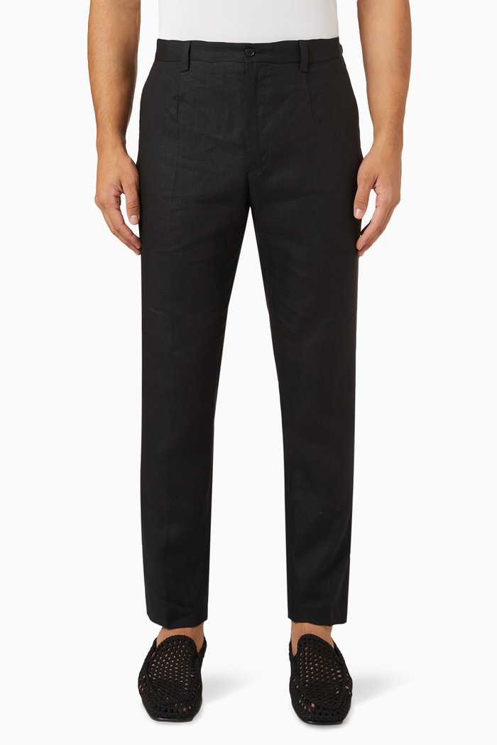 Tailored Pants in Linen, Black