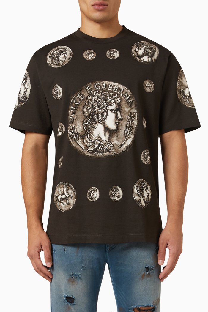 Coin Print T-shirt in Cotton Jersey, Multicolour