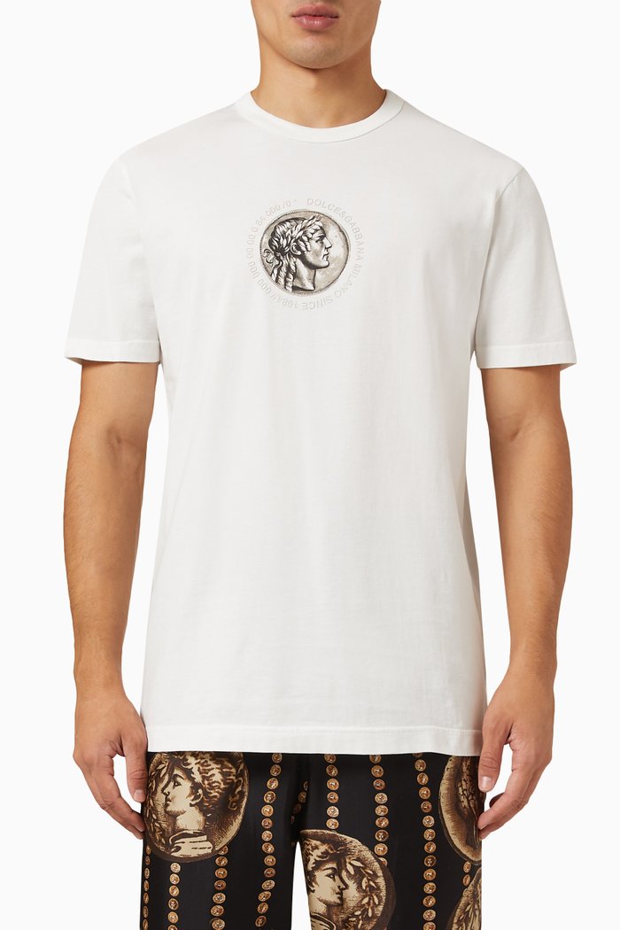 

Coin Print T-shirt in Cotton Jersey, White