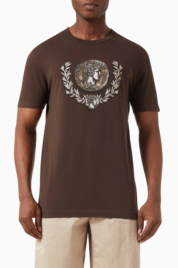 

Coin & Laurel Print T-shirt in Cotton, Brown