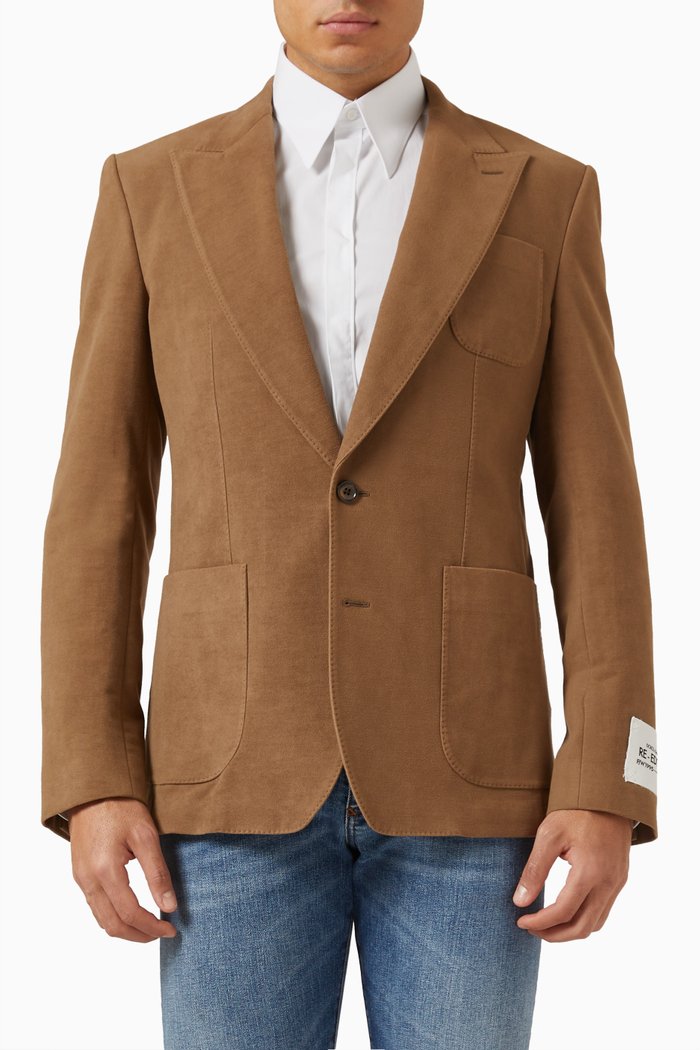 

Re-Edition Single-breasted Jacket in Stretch Cotton-fustian, Brown
