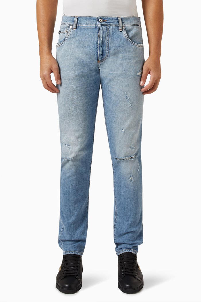 

Distressed Slim-fit Jeans, Blue