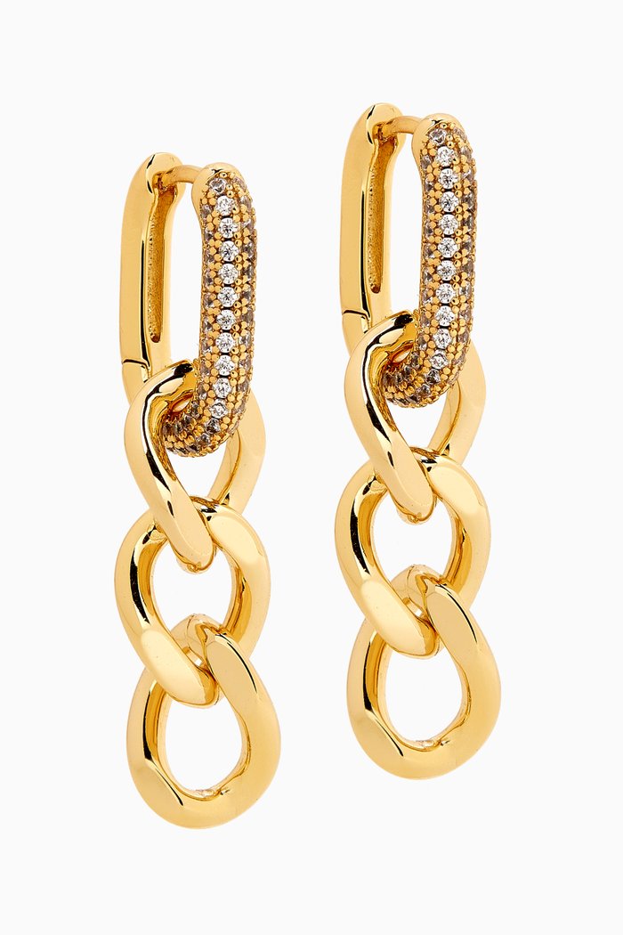 

Pave Link Curb Chain Hoop Earrings in Gold-plated Brass