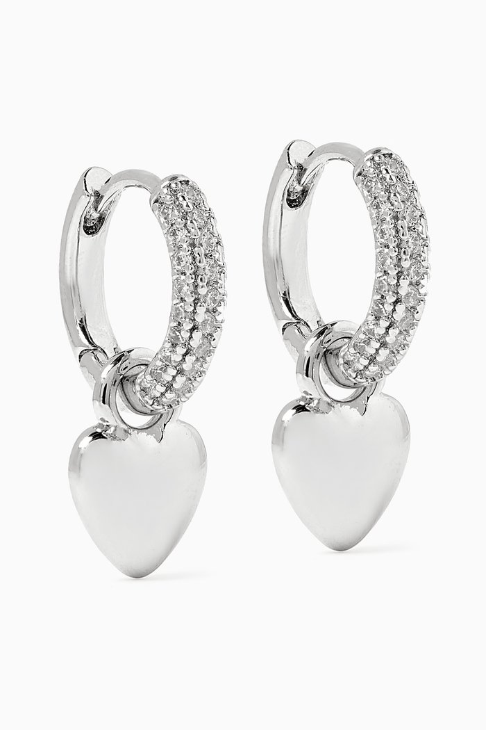 

Puffy Heart Huggies in Silver-plated Brass
