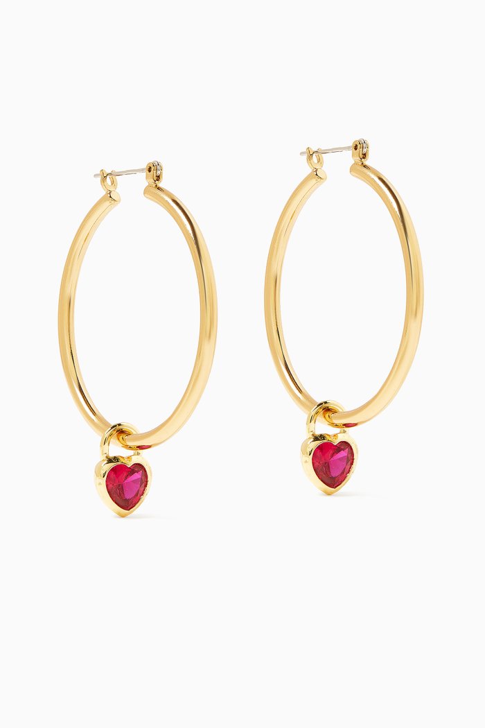 

Bezel Heart Charm Hoops in Gold-plated Brass, Red