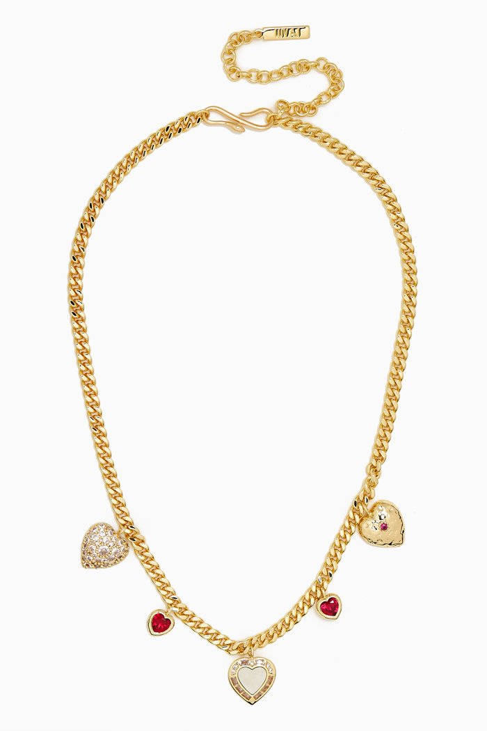 

Hanging Heart Charm Necklace in Gold-plated Brass, Red