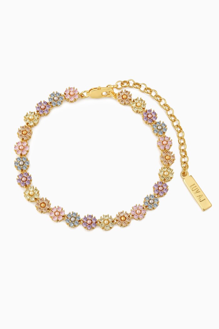 

Daisy Pavé Anklet in Gold-plated Brass, Multicolour