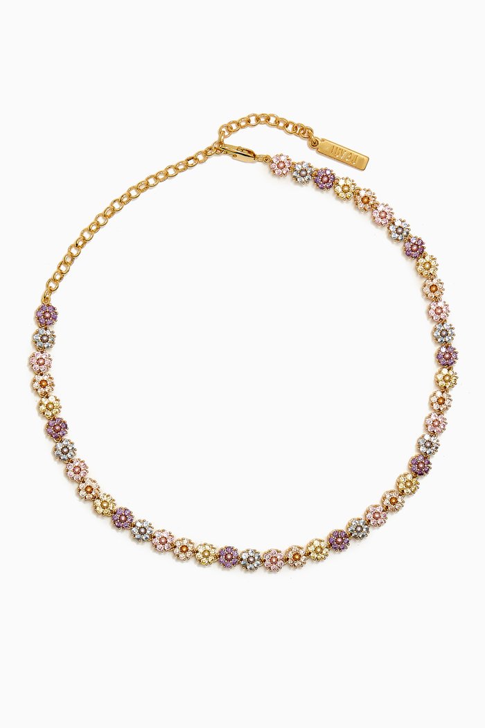 

Daisy Pavé Necklace in Gold-plated Brass, Multicolour
