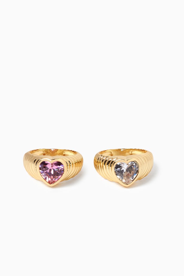 

The Bff Heart Ring Set in Gold-plated Brass, Pink