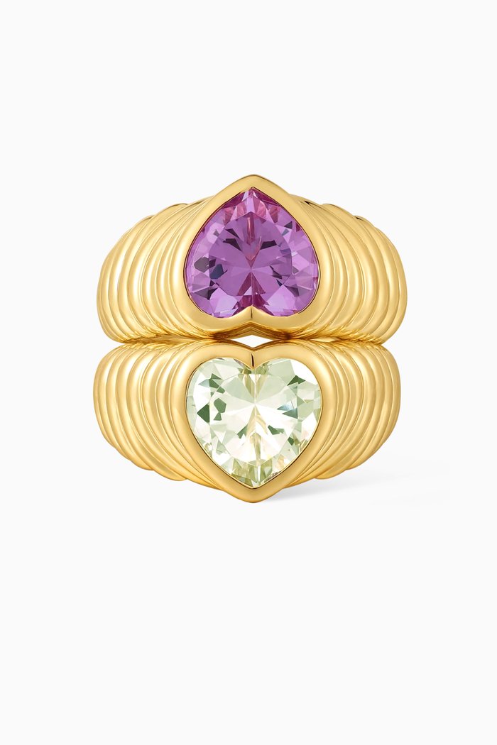

The Bff Heart Ring Set in Gold-plated Brass, Multicolour