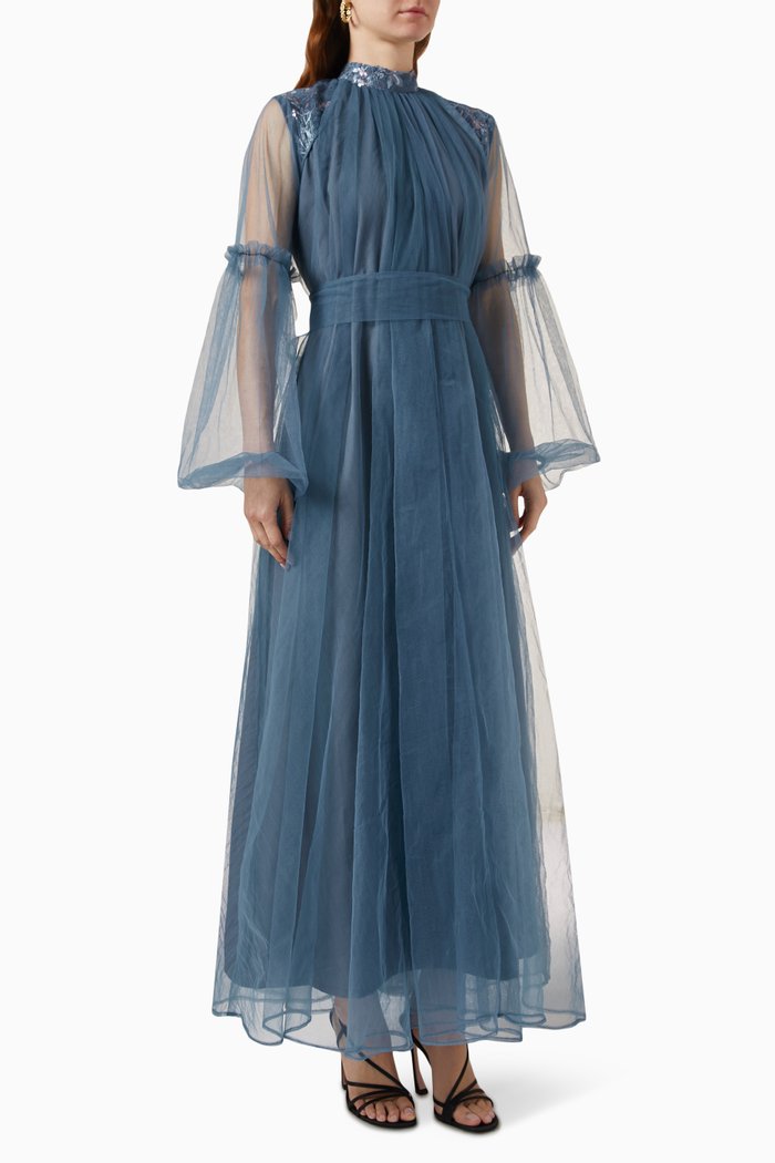 

Pixie Gathered Gown in Tulle, Blue
