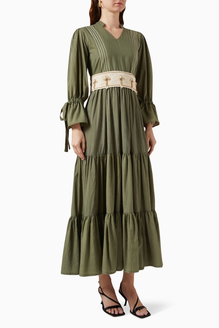 

Molly Boho-belt Tiered Dress, Green