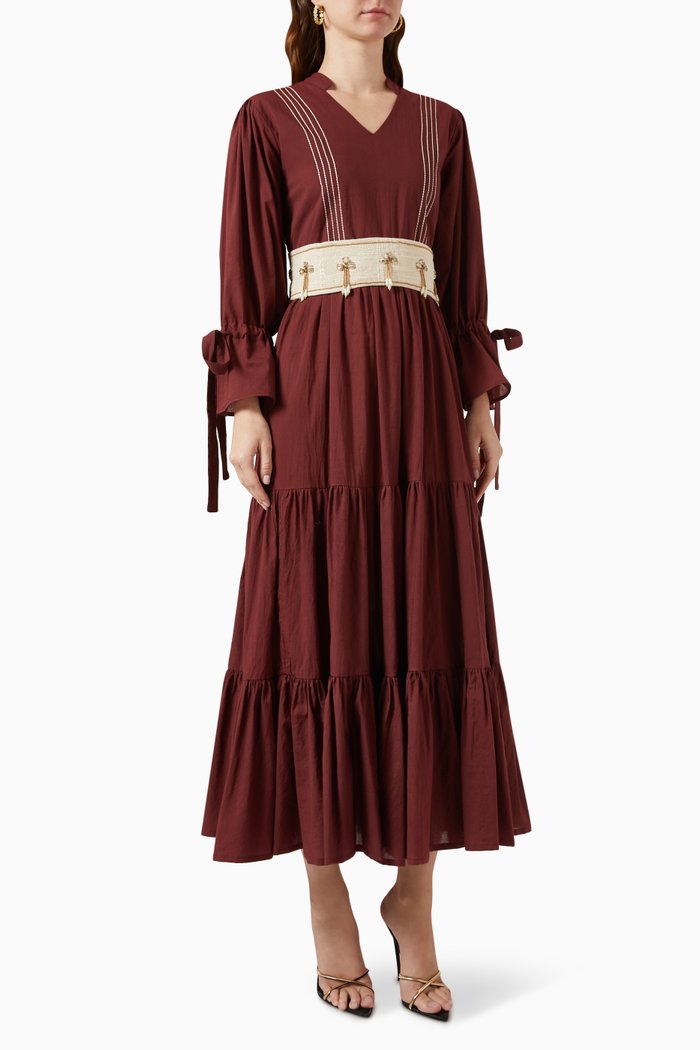 Molly Boho-belt Tiered Dress, Red