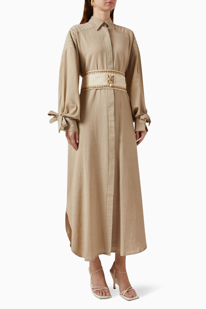 

Marina Wrap Around Boho Belt Shirt Dress, Neutral