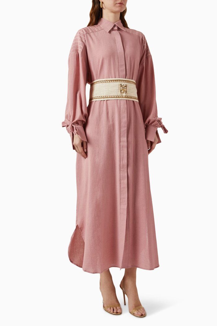 

Marina Wrap Around Boho Belt Shirt Dress, Pink