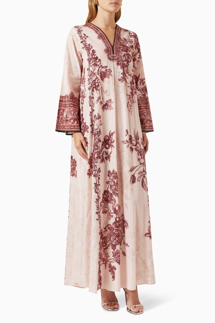 

Printed Jalabiya Dress in Cotton, Pink