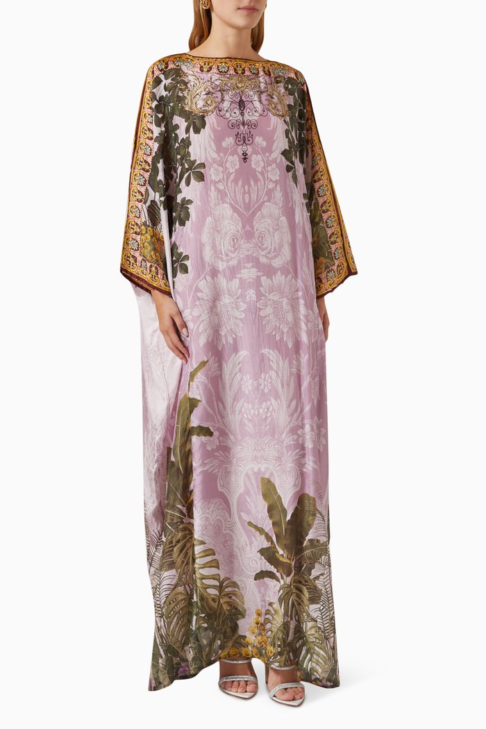 

Boat-neck Kaftan in Silk, Purple