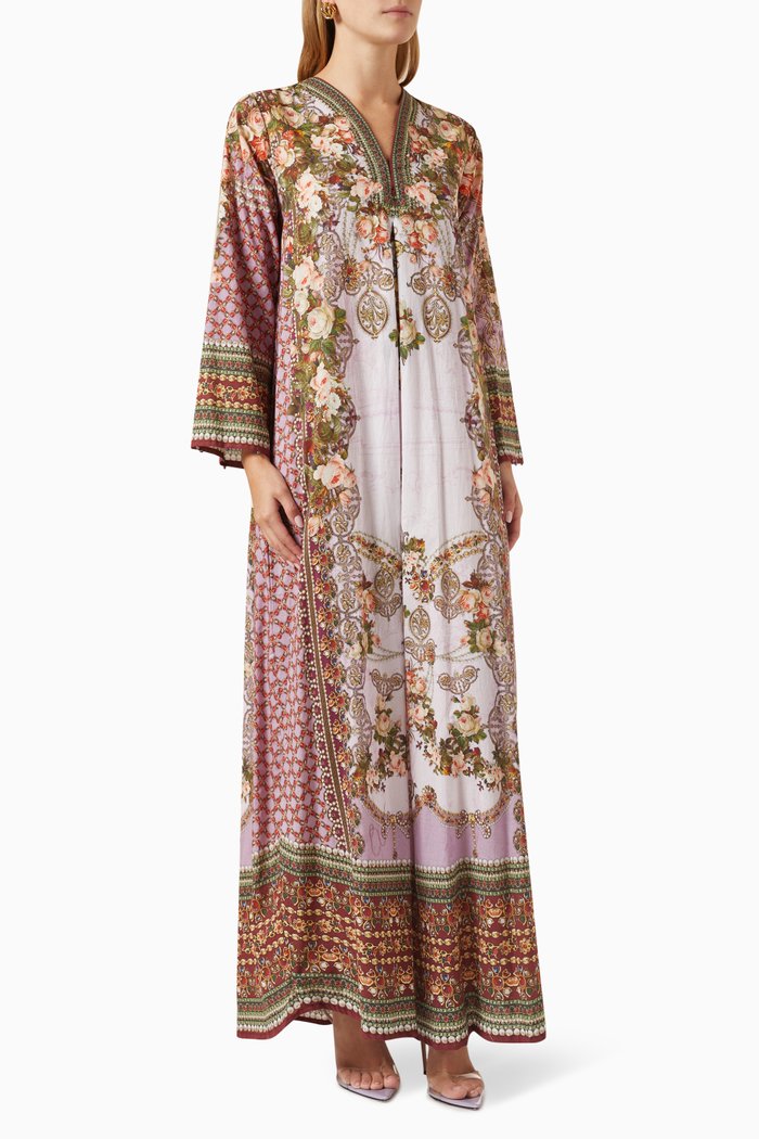 

Printed Jalabiya Dress in Cotton, Purple