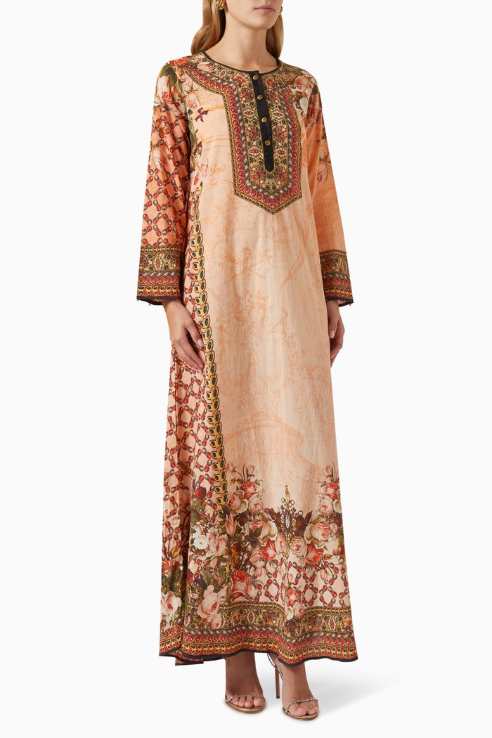 

Printed Kaftan Dress in Cotton, Pink