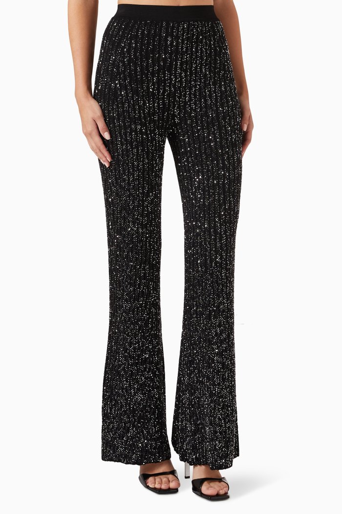 

Sequin-embellished High-rise Pants in Viscose, Black