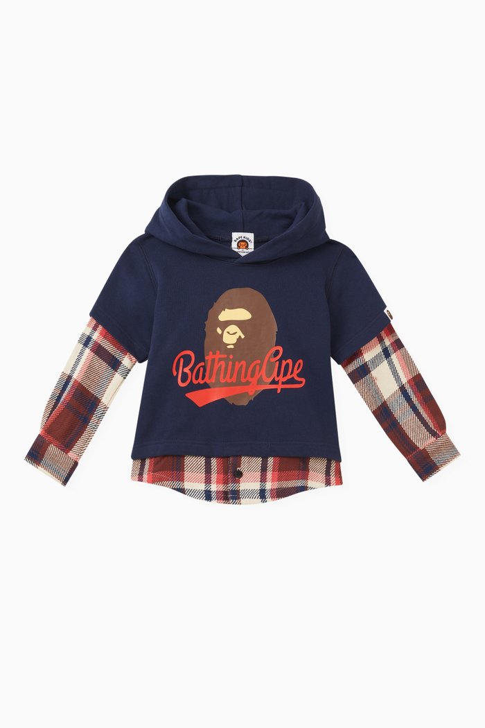 

Bape Check Shirt Layered Hoodie in Cotton, Blue