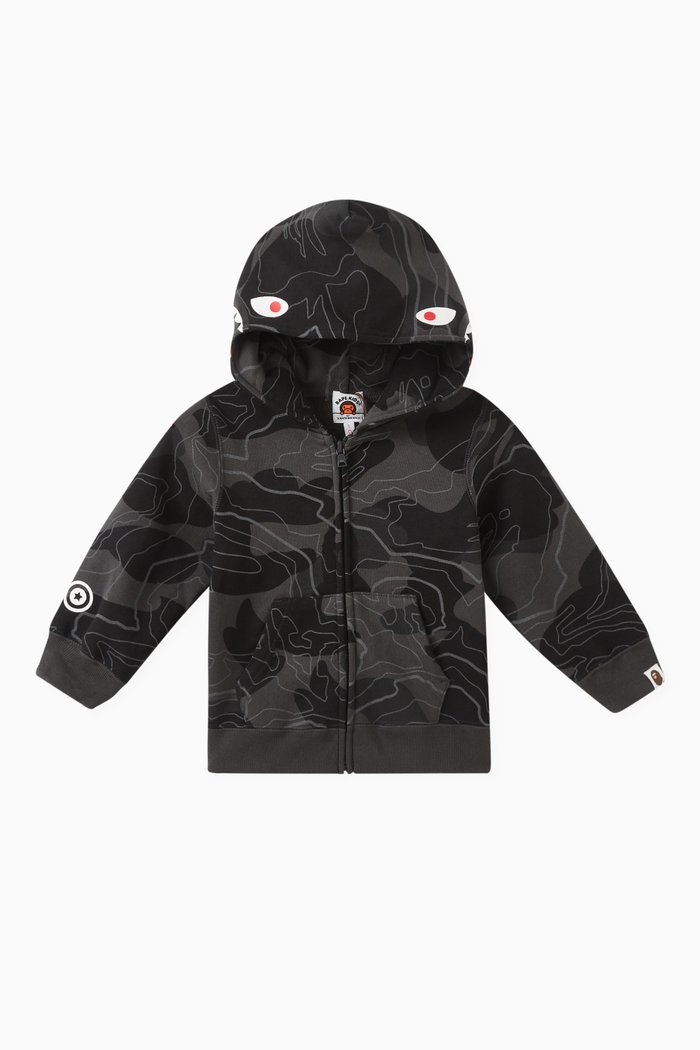 

Camo Shark Zip Hoodie in Cotton-fleece, Black