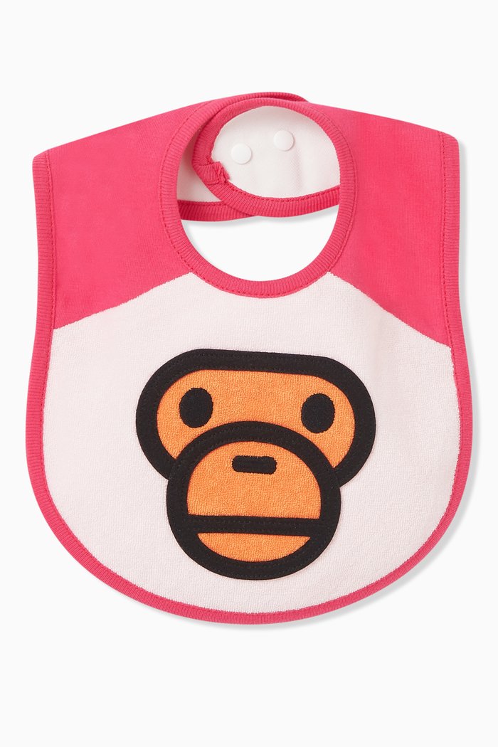 

Baby Milo Pile Monkey Bib in Cotton, Pink
