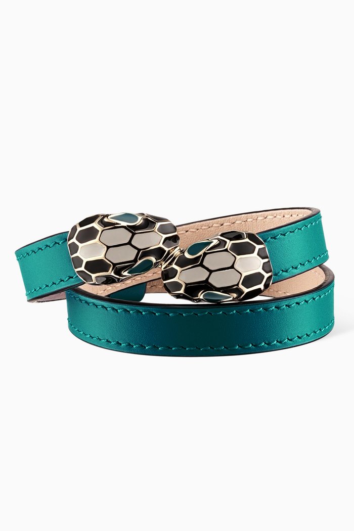 

Serpenti Forever Wrap Bracelet in Leather, Green