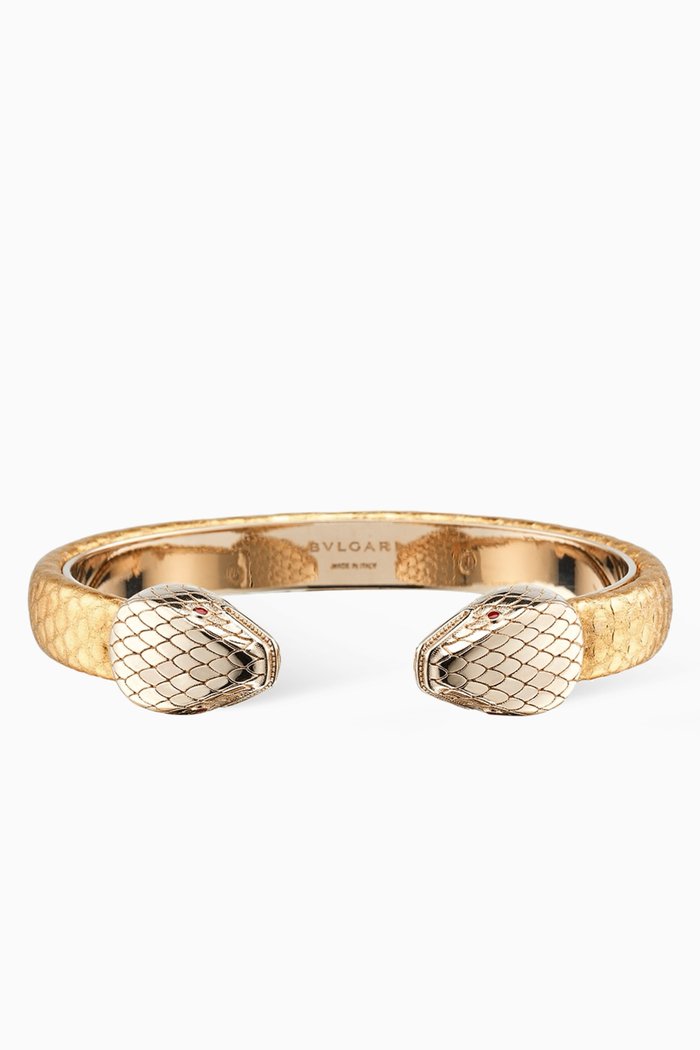 

Serpenti Forever Bracelet in Metallic Karung Leather, Gold