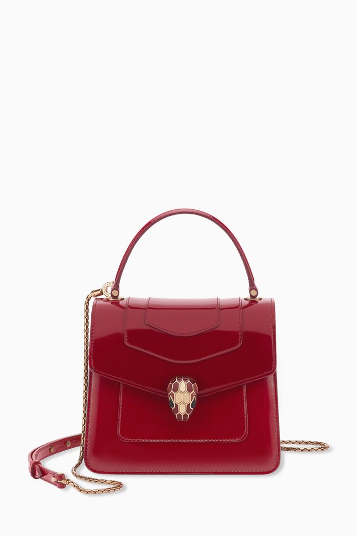 

Small Serpenti Forever Top Handle Bag in Shiny Brushed Leather, Burgundy