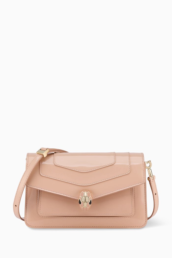 

Small Serpenti Forever East West Shoulder Bag in Shiny Brushed Leather, Neutral