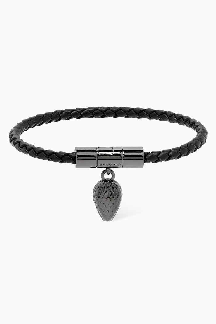Serpenti Forever Bracelet in Leather & Brass, Grey