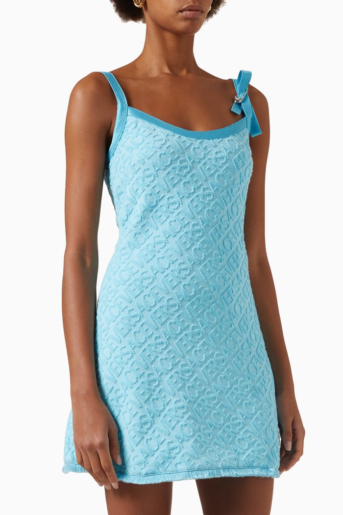 

x Dua Lipa All-over Logo Mini Dress in Cotton, Blue