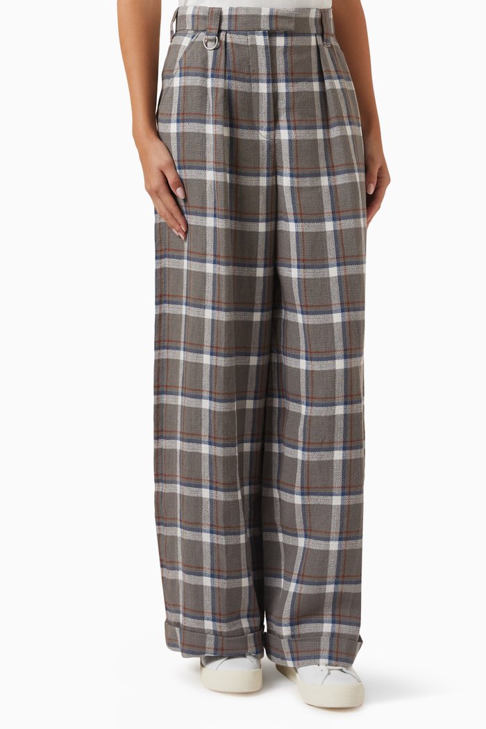 

Checkered Flared Pants in Cotton, Grey