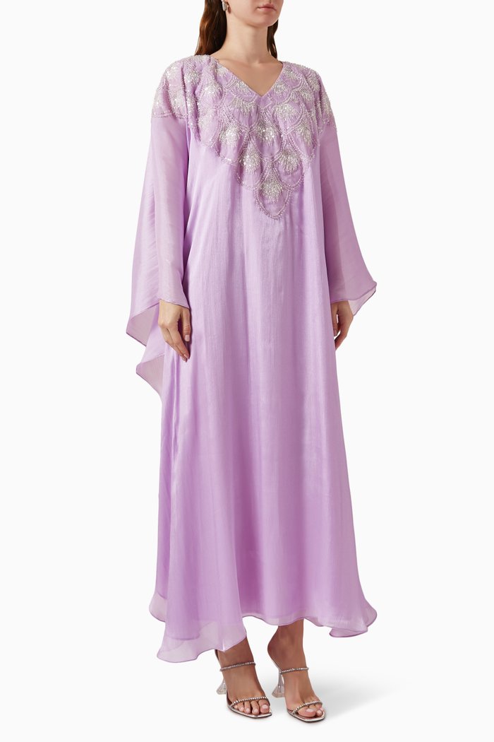 

Embellished Kaftan in Organza, Purple