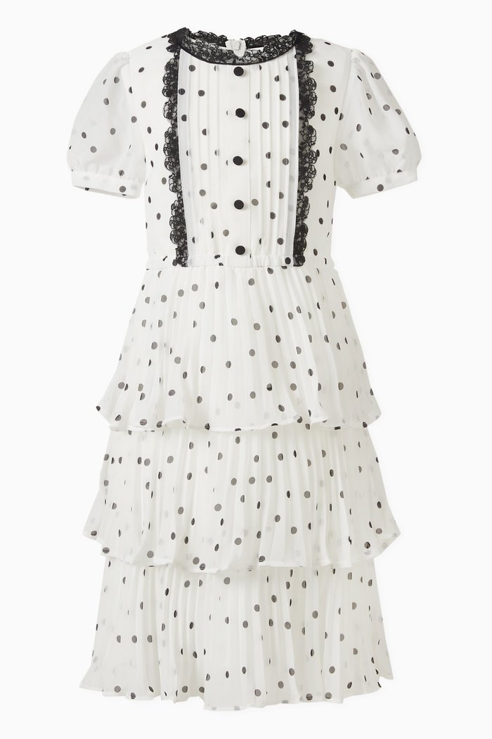 

Tiered Polka Dot Dress in Chiffon, White