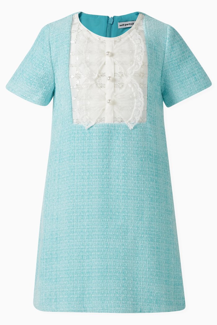 Lace-detail Dress in Tweed, Blue