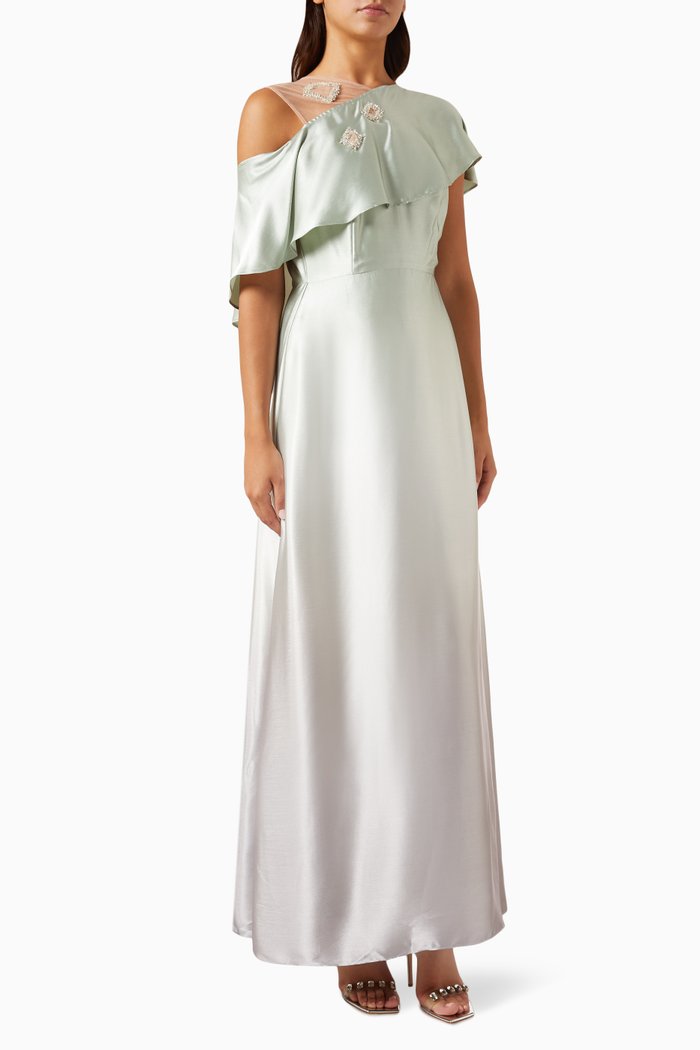 

Ruffled Ombré Maxi Dress in Satin, Grey