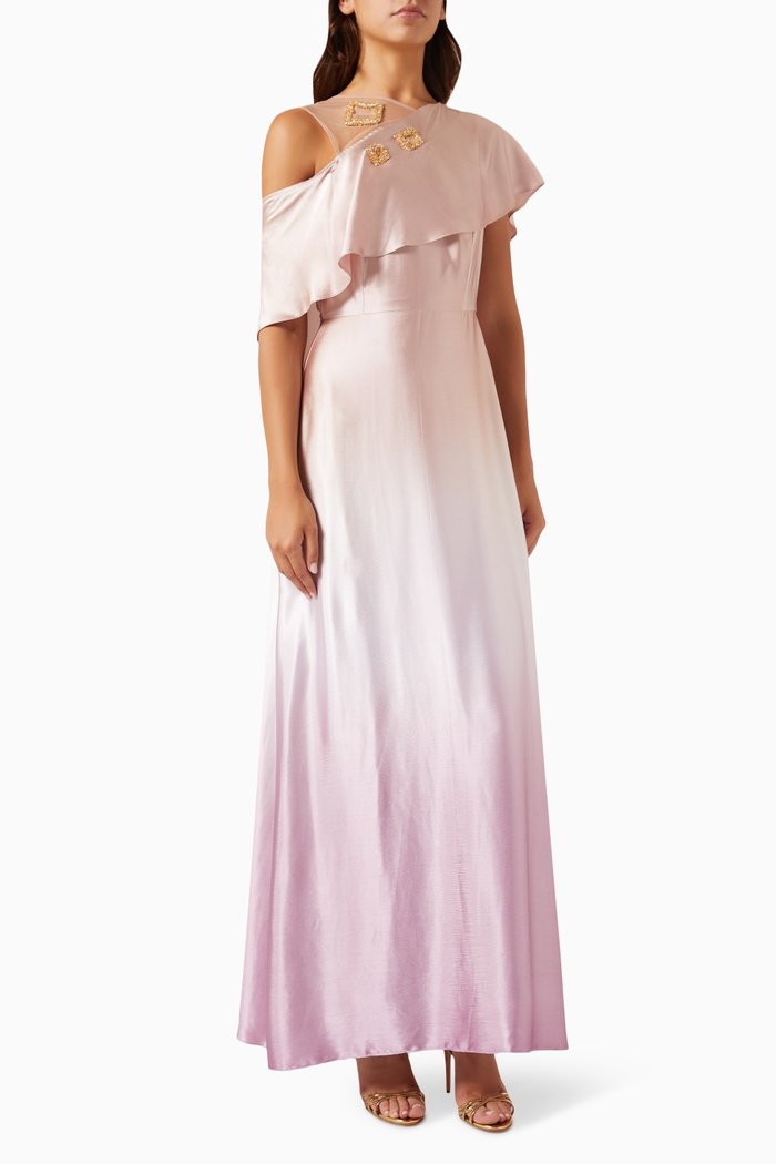 

Ruffled Ombré Maxi Dress in Satin, Pink