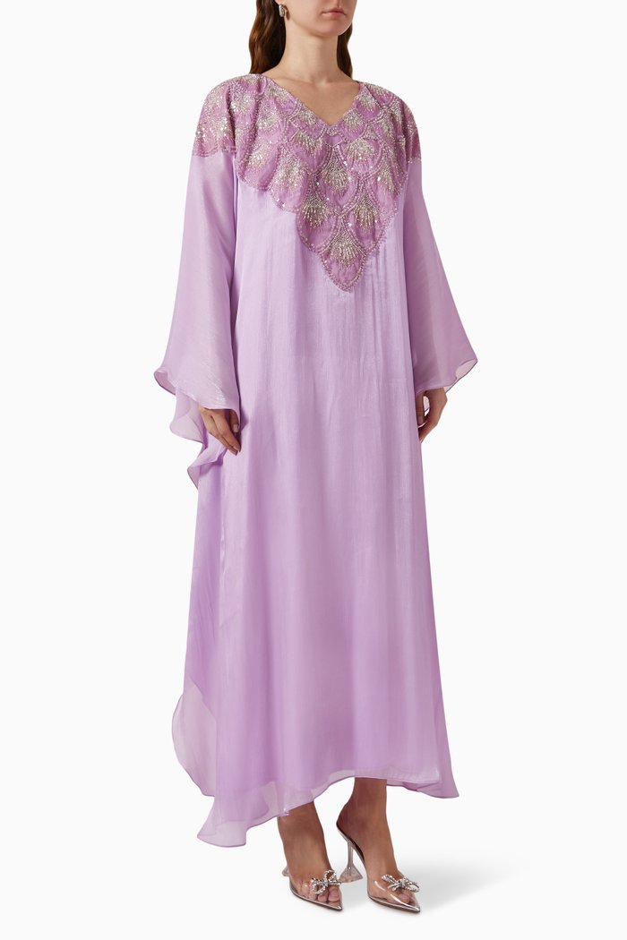 

Embellished Kaftan in Organza, Purple